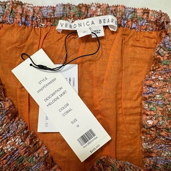 NWT Veronica Beard Elastic Waist Melodie Floral Smocked Mini Skirt Coral Size 12 - Picture 7 of 8